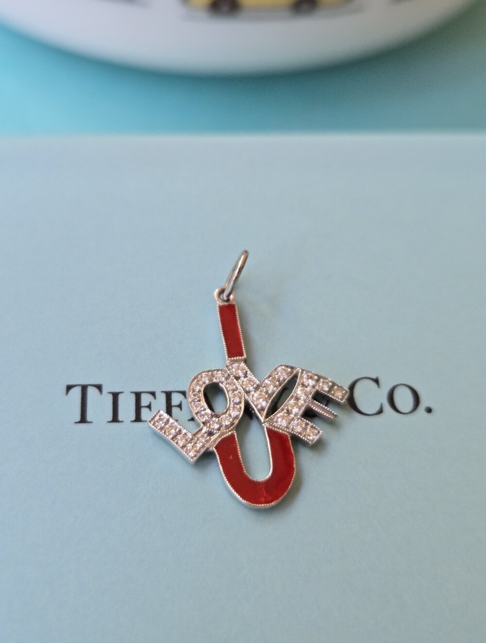 Tiffany & Co I Love U Diamomds, Red Emamel and Platinum Charm